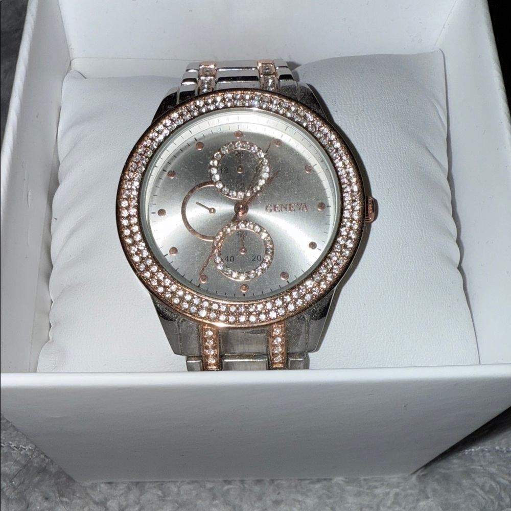 Geneva Silver and Rose Gold Women's Watch - Picture 2 of 11